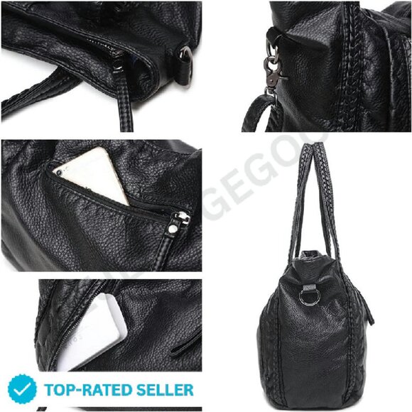 Soft Leather Shoulder Tote Hobo Bag Large Capacity Slouchy Chic Minimal - Picture 4 of 4